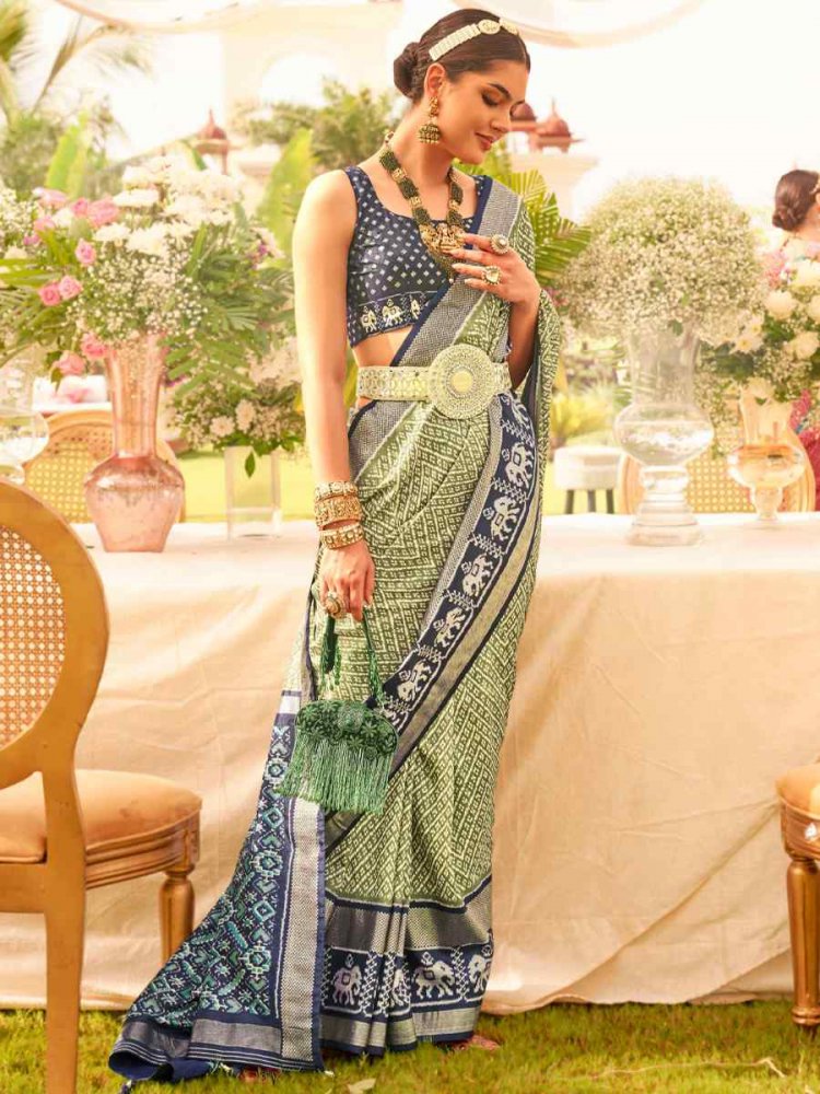 Pista Silk Handwoven Wedding Festival Heavy Border Saree