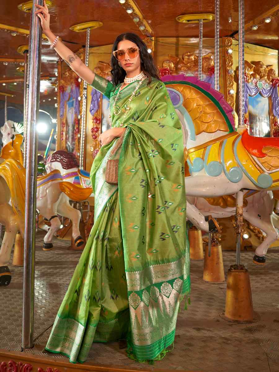 Pista Silk Handwoven Wedding Festival Heavy Border Saree