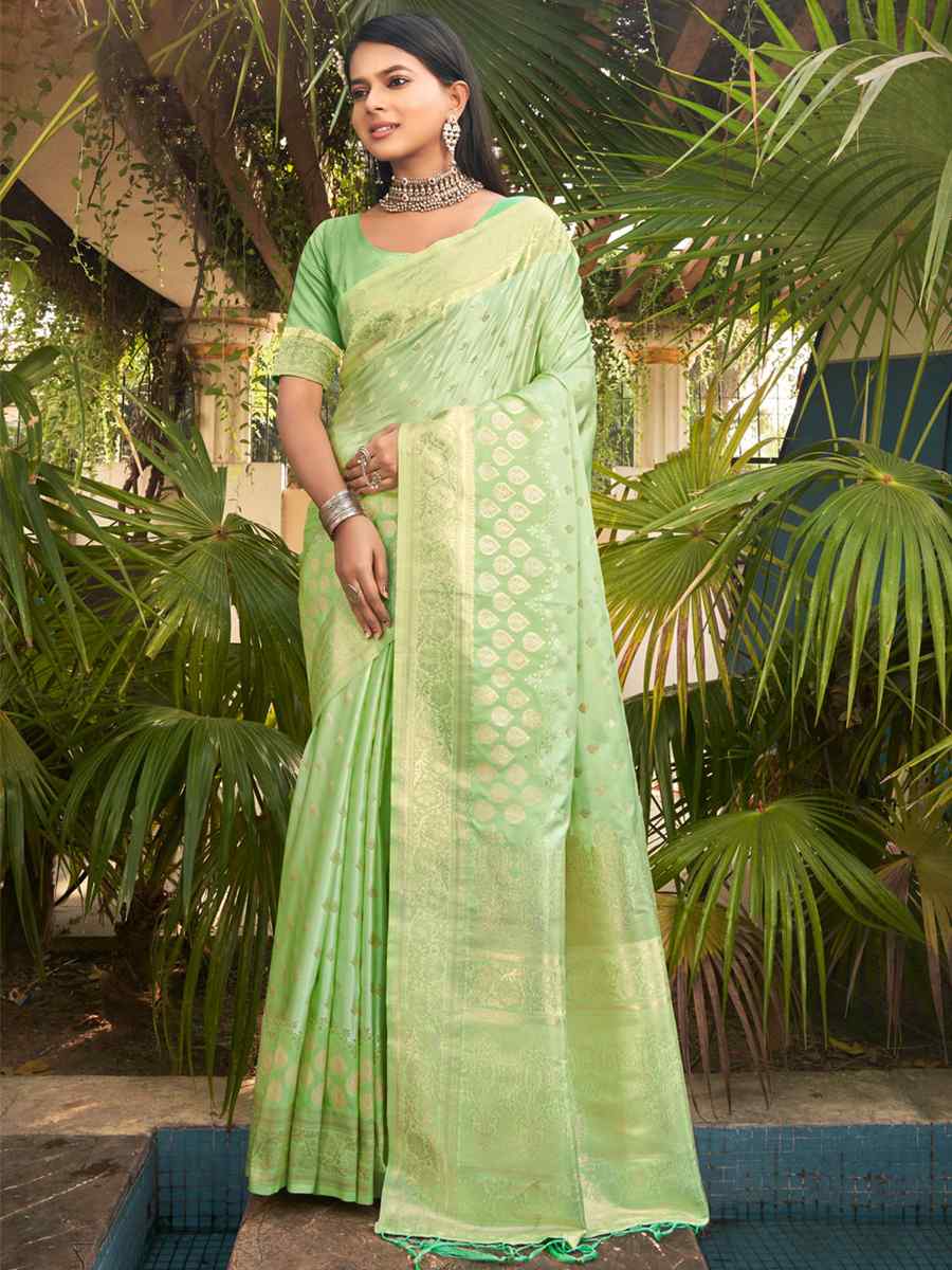 Pista Silk Handwoven Wedding Festival Heavy Border Saree