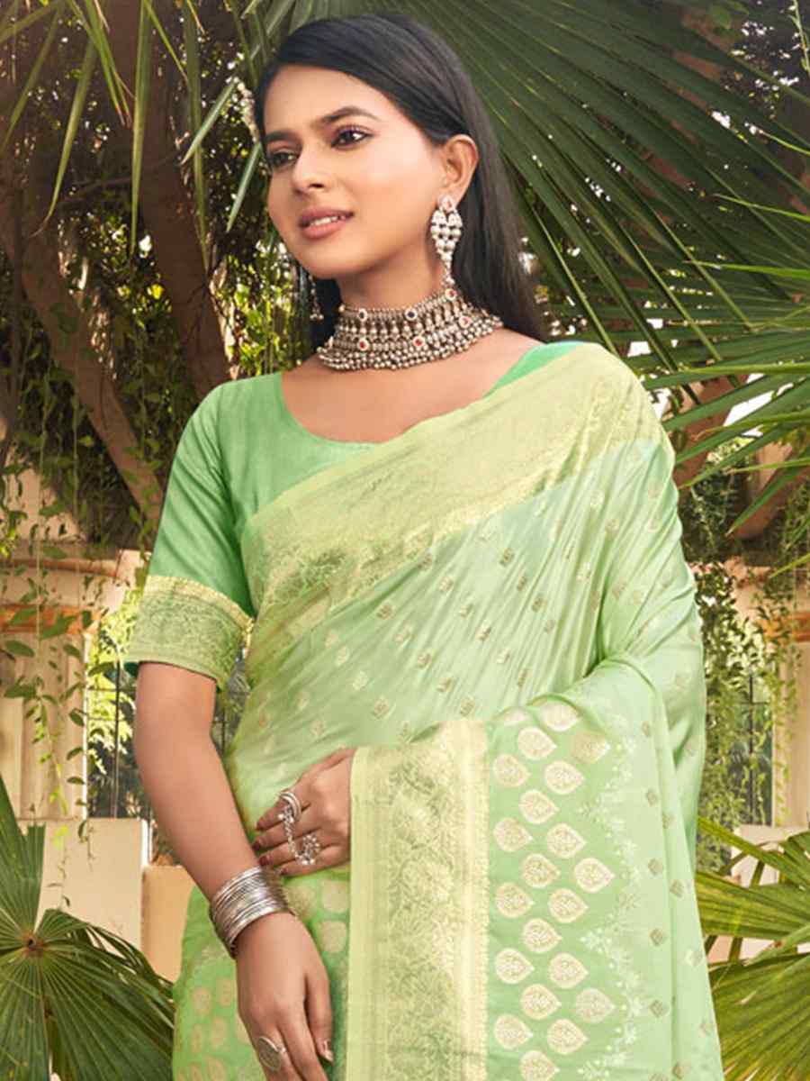 Pista Silk Handwoven Wedding Festival Heavy Border Saree