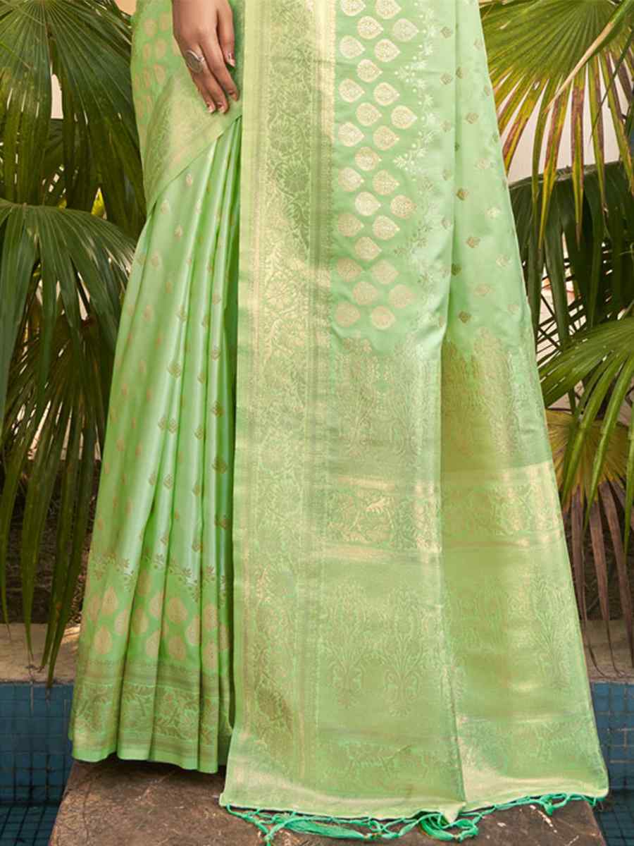 Pista Silk Handwoven Wedding Festival Heavy Border Saree