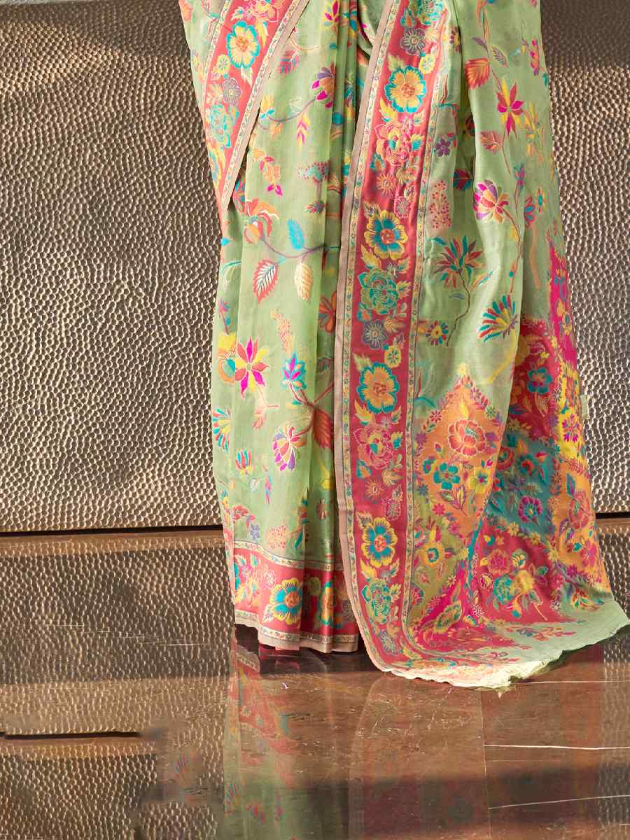 Pista Silk Printed Party Festival Contemporary Saree