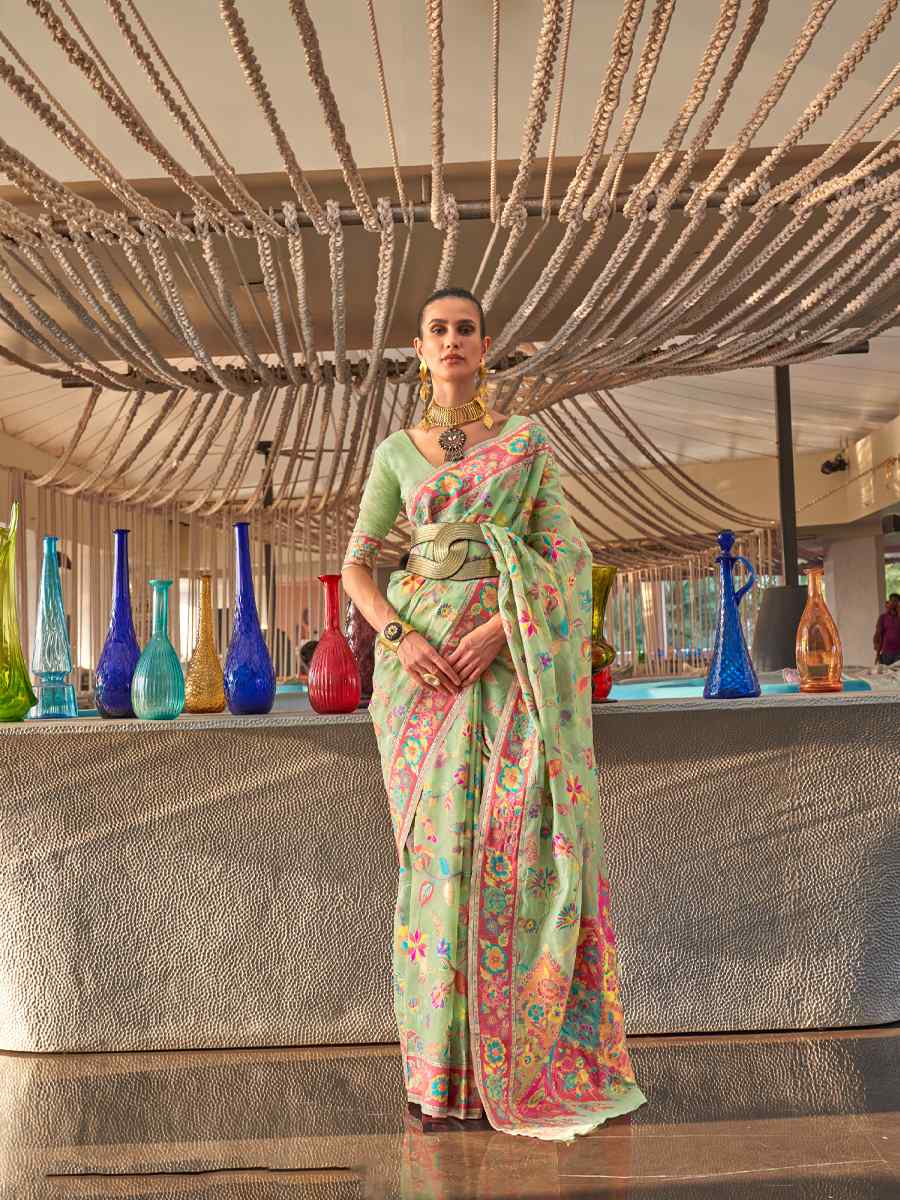 Pista Silk Printed Party Festival Contemporary Saree