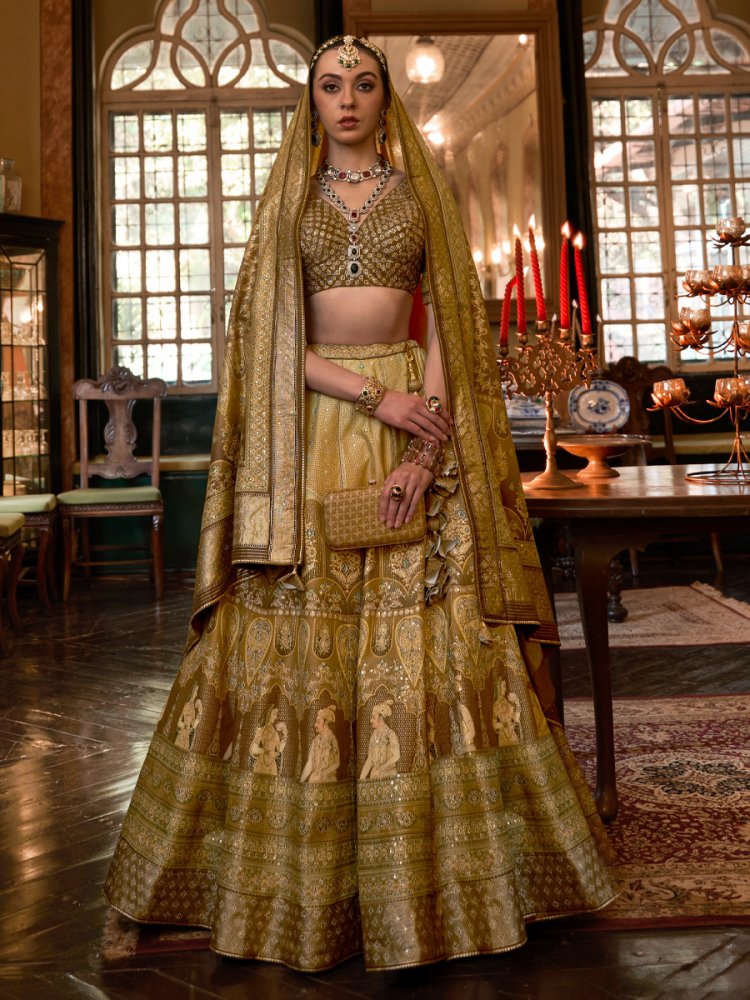 Pista Smooth Rajvadi Silk Embroidered Bridal Wedding Ready Heavy Border Lehenga Choli