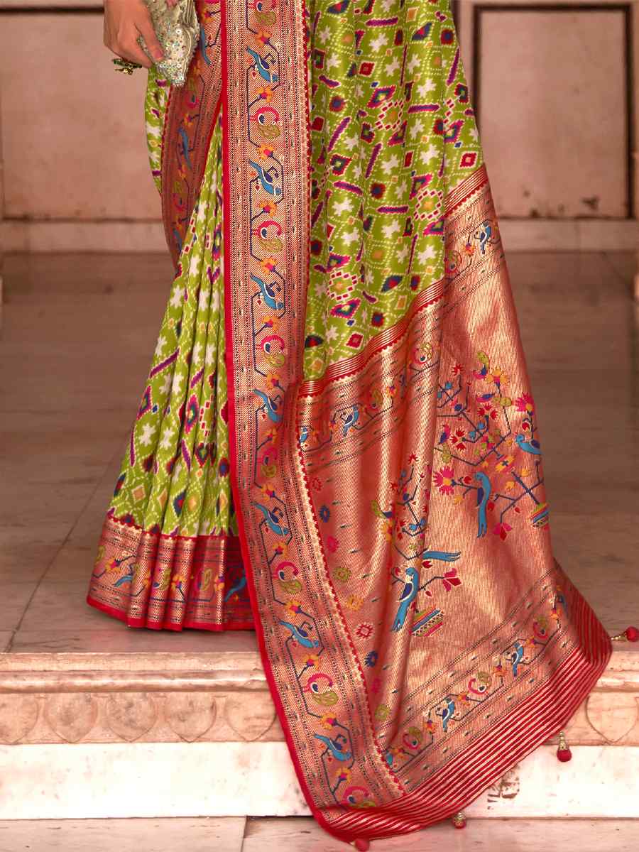 Pista Smooth Silk Handwoven Party Festival Classic Style Saree