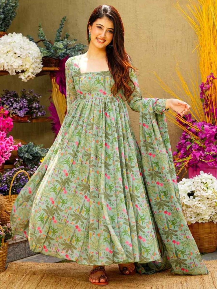 Pista Soft Muslin Silk Printed Festival Party Ready Anarkali Salwar Kameez