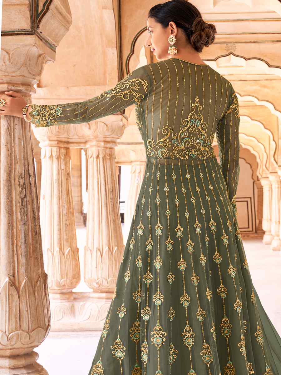 Pista Soft Net Embroidered Festival Party Anarkali Salwar Kameez