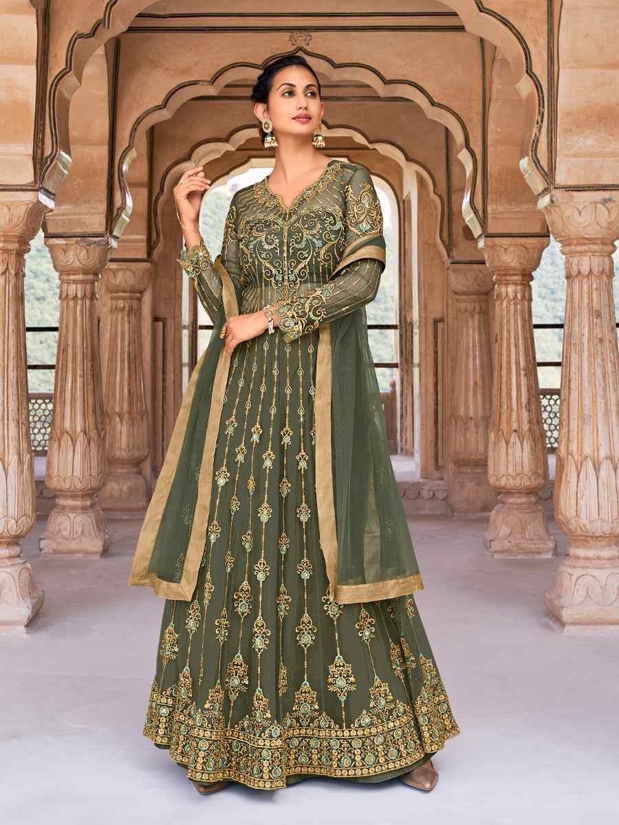 Pista Soft Net Embroidered Festival Party Anarkali Salwar Kameez