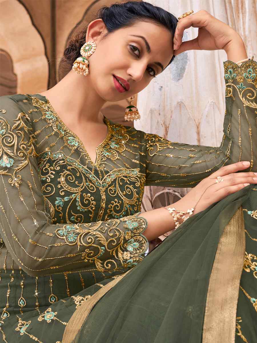 Pista Soft Net Embroidered Festival Party Anarkali Salwar Kameez