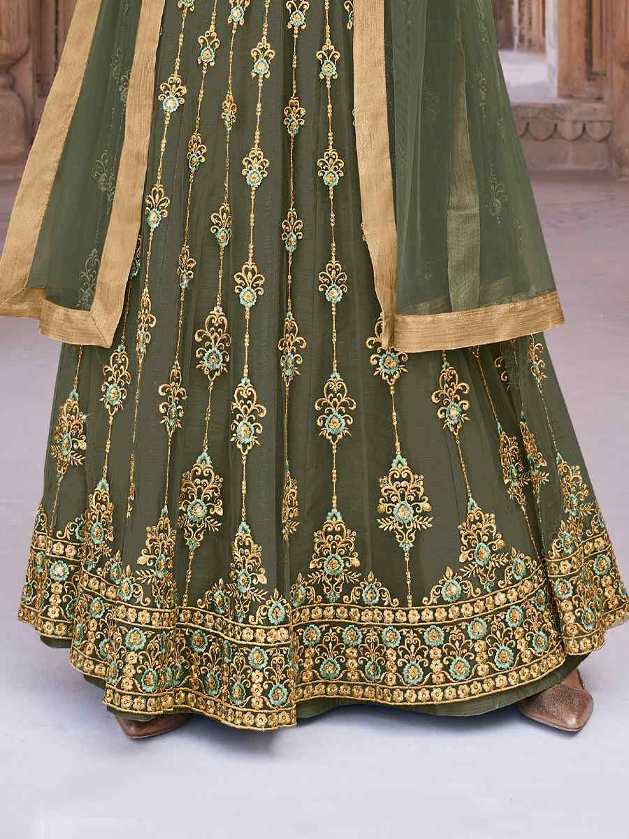 Pista Soft Net Embroidered Festival Party Anarkali Salwar Kameez