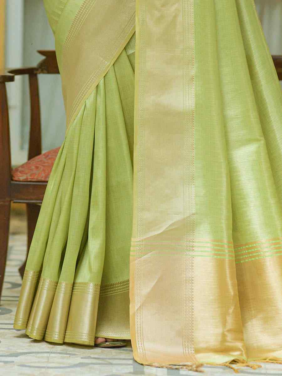 Pista South Silk Handwoven Wedding Festival Heavy Border Saree