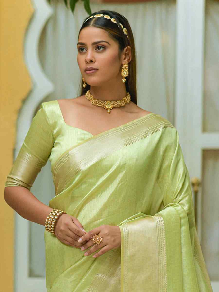 Pista South Silk Handwoven Wedding Festival Heavy Border Saree