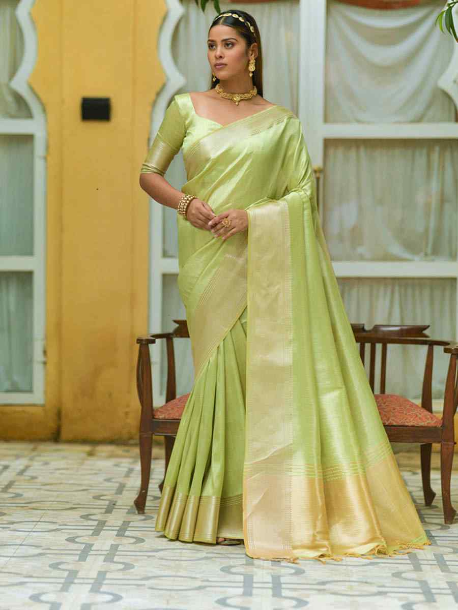 Pista South Silk Handwoven Wedding Festival Heavy Border Saree