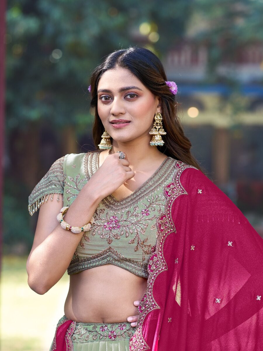 Pista Star Georgette Embroidery Zari Sequins Wedding Reception Party Wear Festival Heavy Border Lehenga Choli