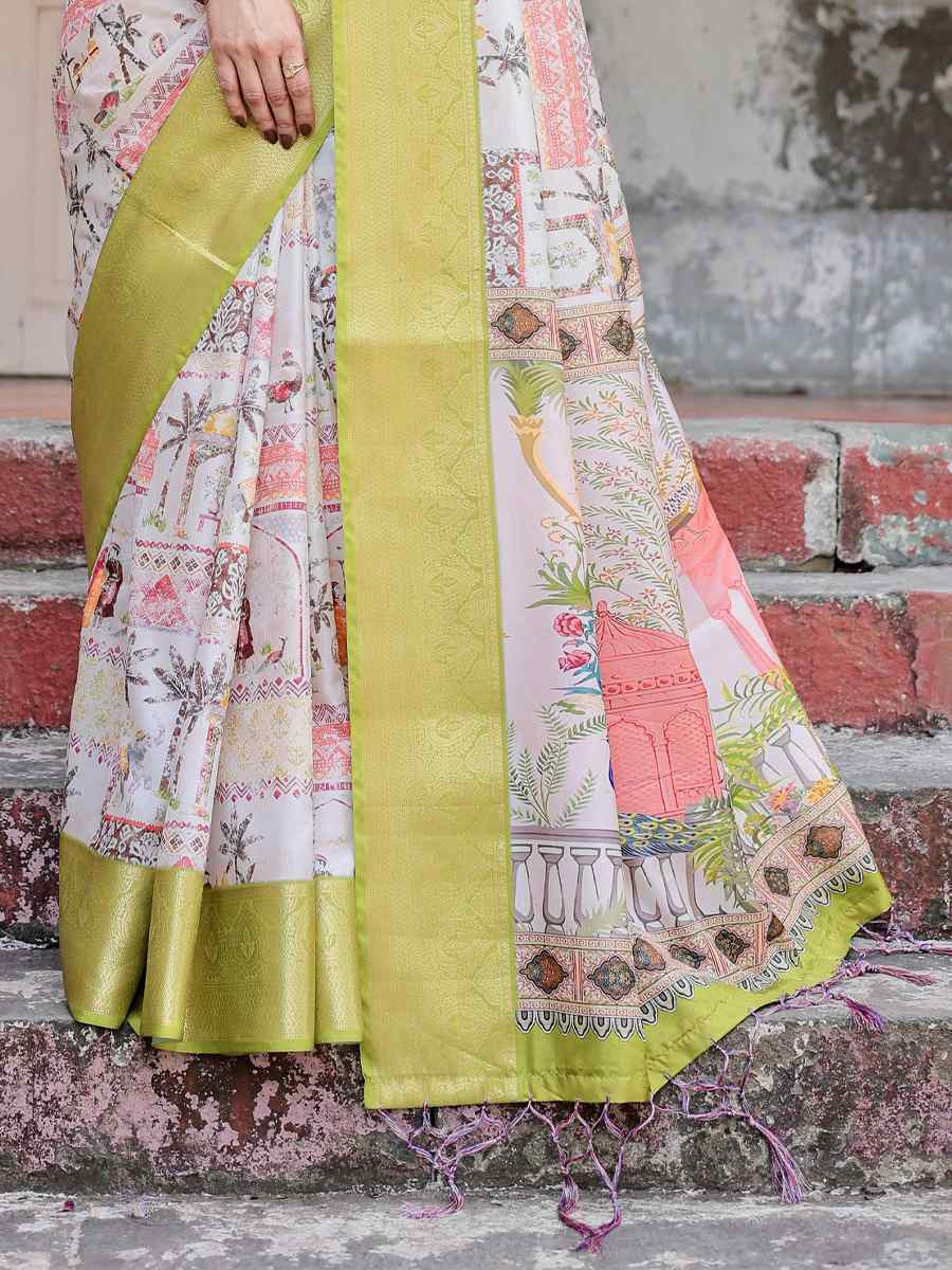 Pista Tussar Silk Zari Handwoven Printed Casual Reception Festival Wedding Fancy Heavy Border Saree