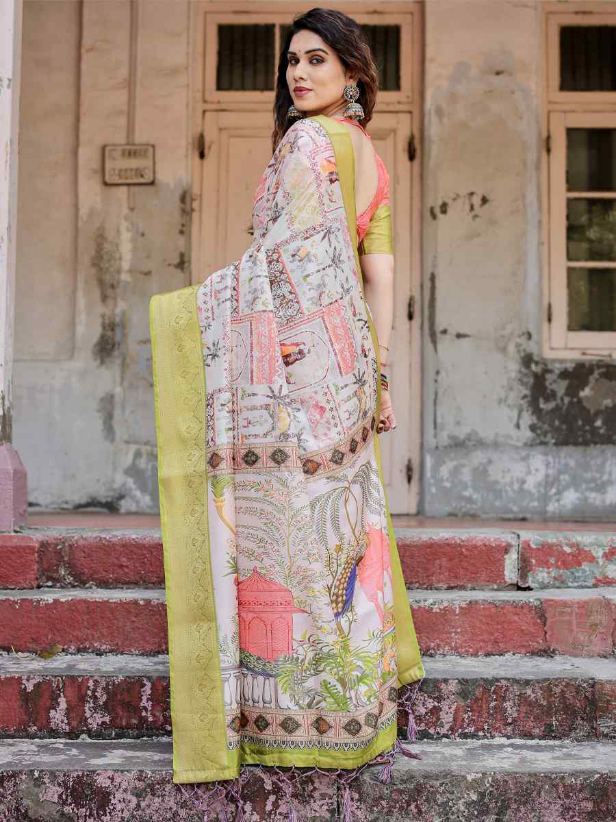 Pista Tussar Silk Zari Handwoven Printed Casual Reception Festival Wedding Fancy Heavy Border Saree