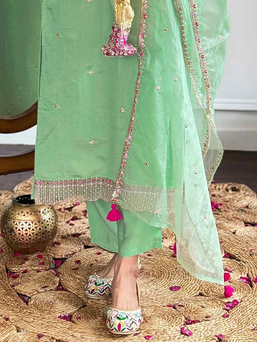 Pista Viscose Chanderi Embroidered Festival Casual Ready Pant Salwar Kameez
