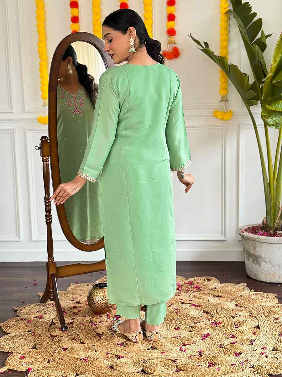 Pista Viscose Chanderi Embroidered Festival Casual Ready Pant Salwar Kameez