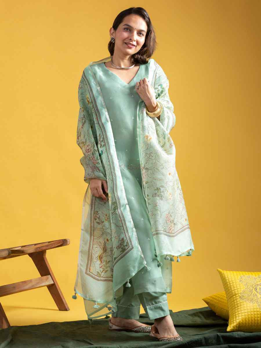 Pista Viscose Chanderi Printed Party Casual Ready Pant Salwar Kameez