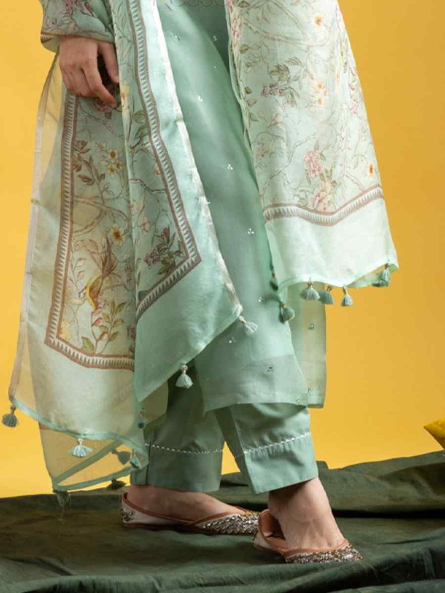 Pista Viscose Chanderi Printed Party Casual Ready Pant Salwar Kameez