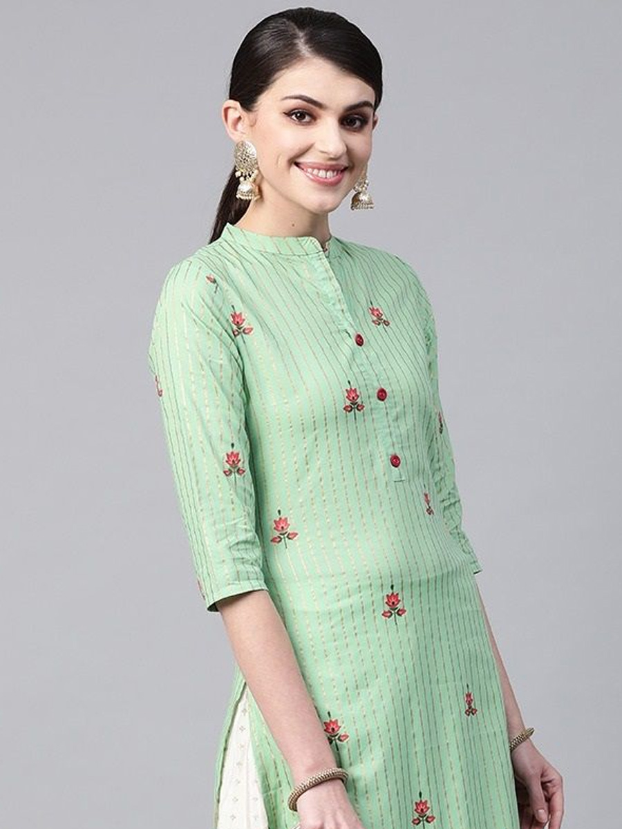 Pista Viscose Rayon Handwoven Festival Casual Kurti