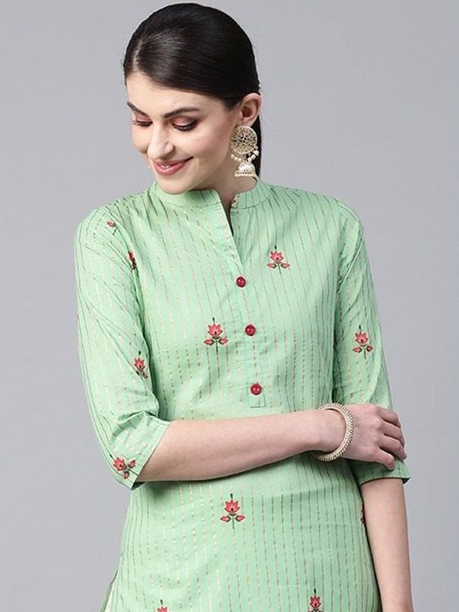 Pista Viscose Rayon Handwoven Festival Casual Kurti