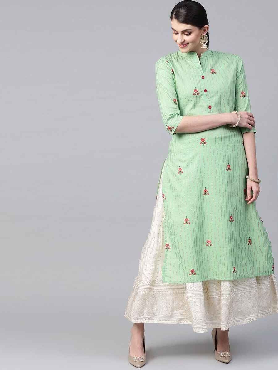 Pista Viscose Rayon Handwoven Festival Casual Kurti