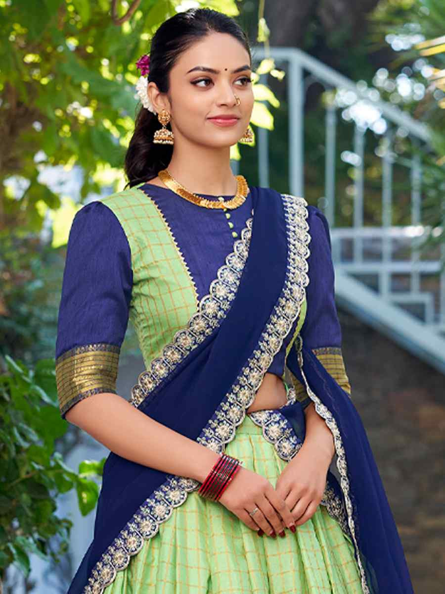 Pista Zari Chex Handwoven Reception Wedding Lehenga Choli