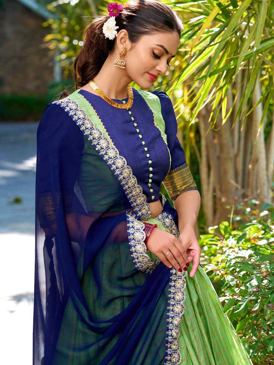 Pista Zari Chex Handwoven Reception Wedding Lehenga Choli