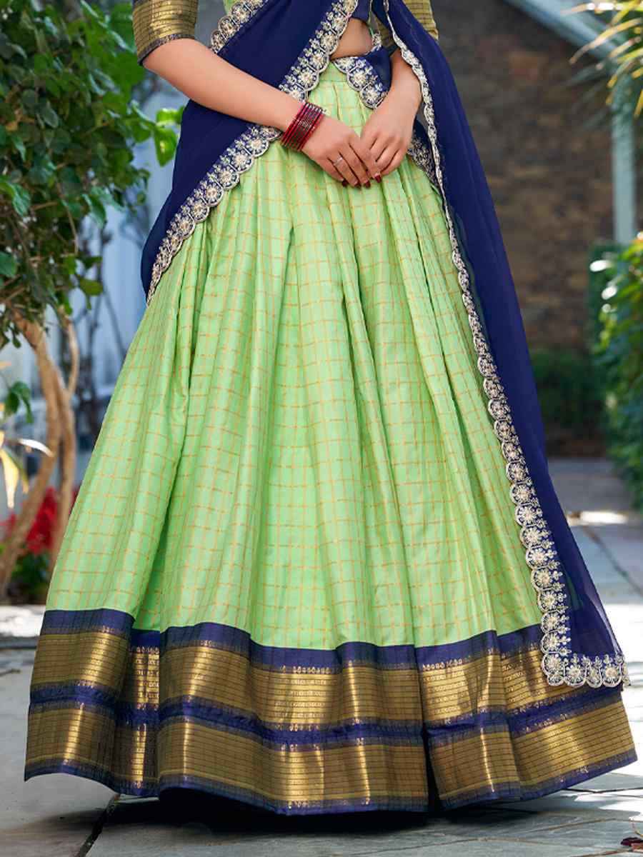 Pista Zari Chex Handwoven Reception Wedding Lehenga Choli