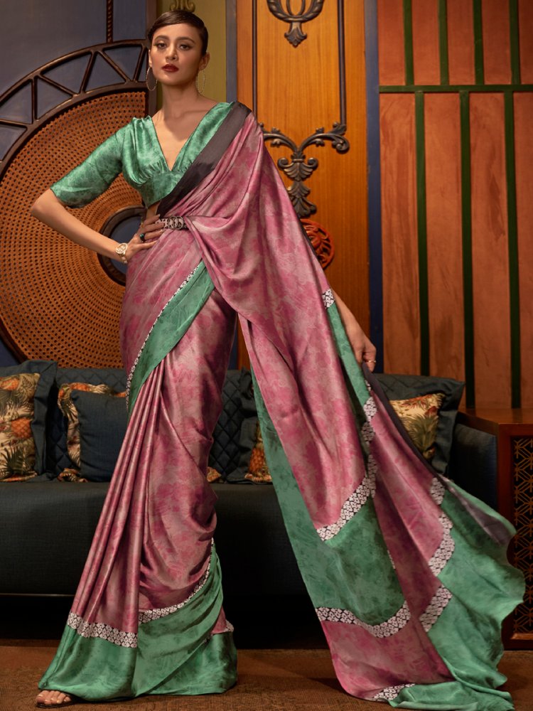 Puce Pink Crepe Festival Printed Saree