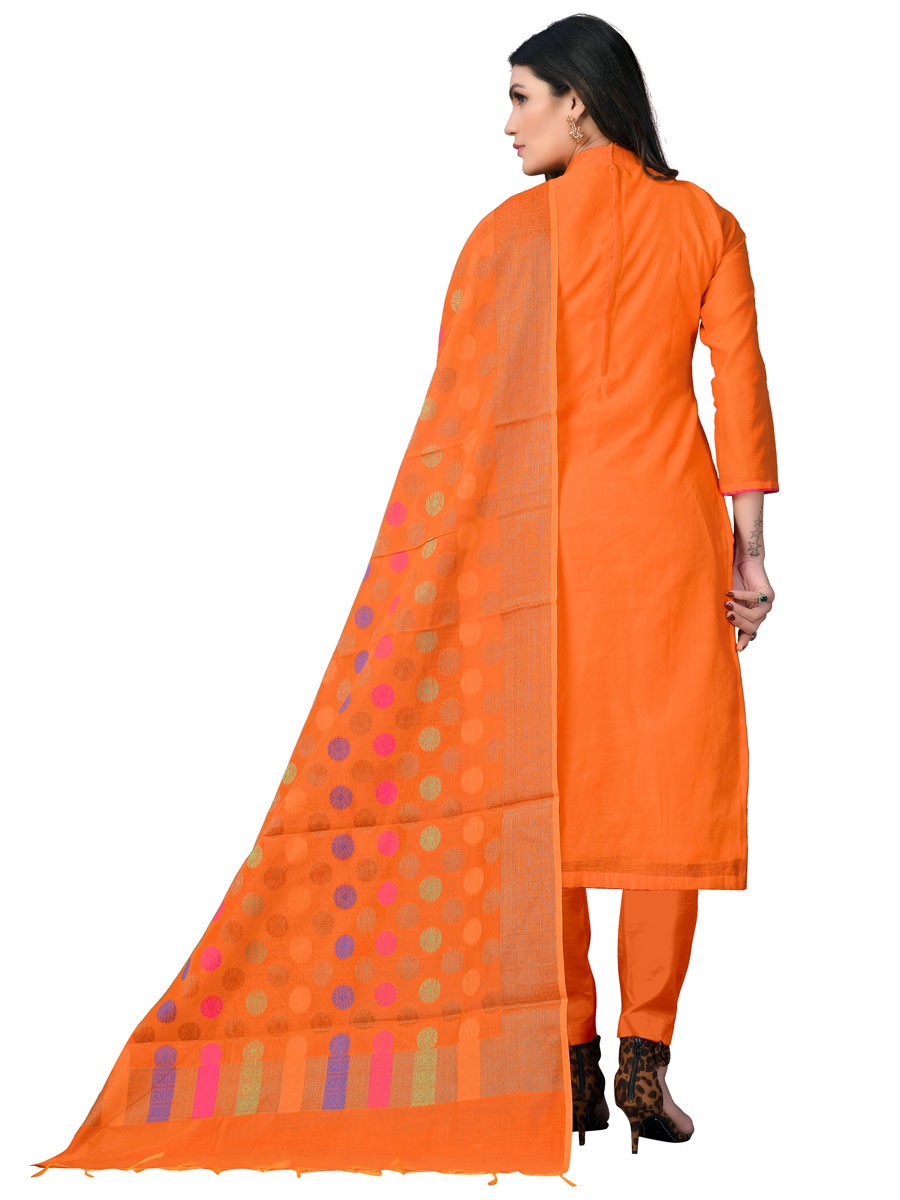 Pumpkin Orange Benarasi Jacquard Handwoven Festival Churidar Kameez