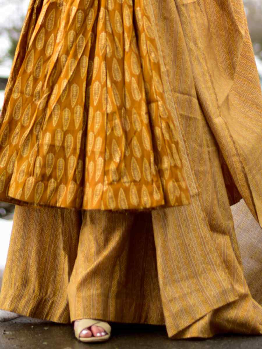 Pumpkin Pure Muslin Printed Festival Casual Palazzo Pant Salwar Kameez