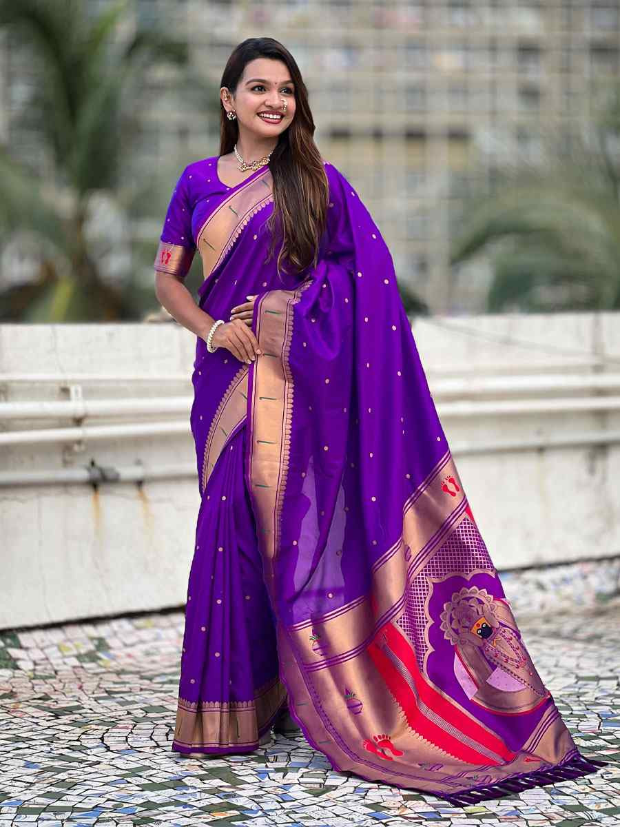 Puple Soft Silk Handwoven Casual Reception Festival Wedding Fancy Classic Style Sarees