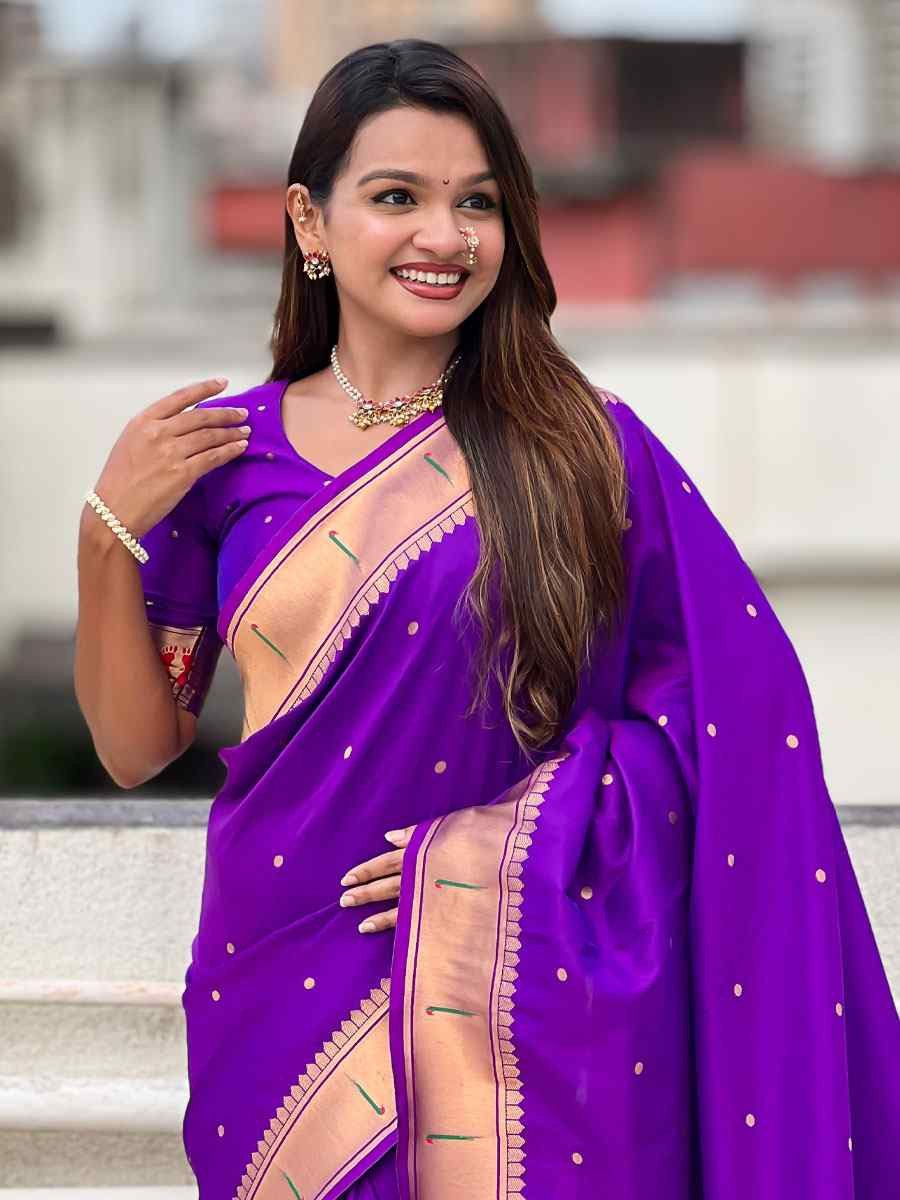 Puple Soft Silk Handwoven Casual Reception Festival Wedding Fancy Classic Style Sarees