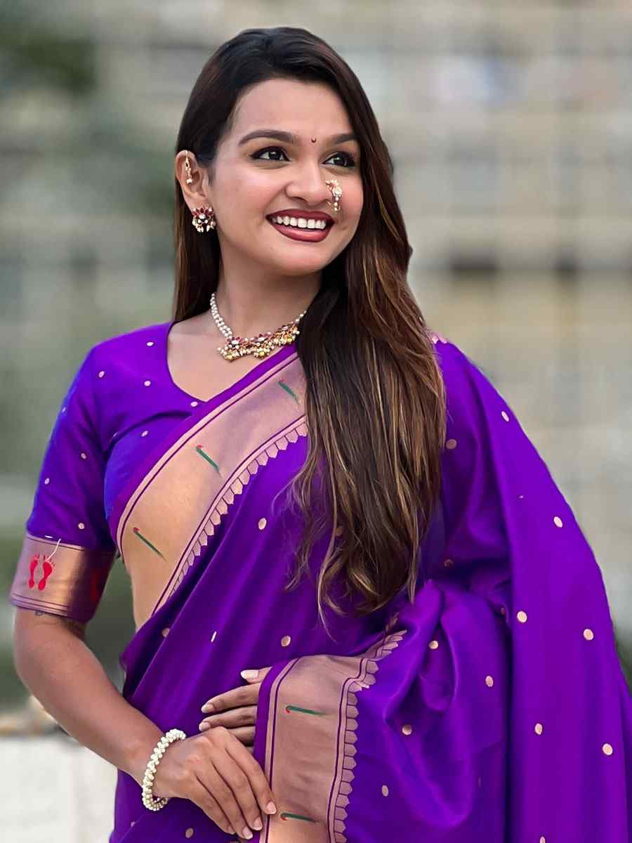 Puple Soft Silk Handwoven Casual Reception Festival Wedding Fancy Classic Style Sarees