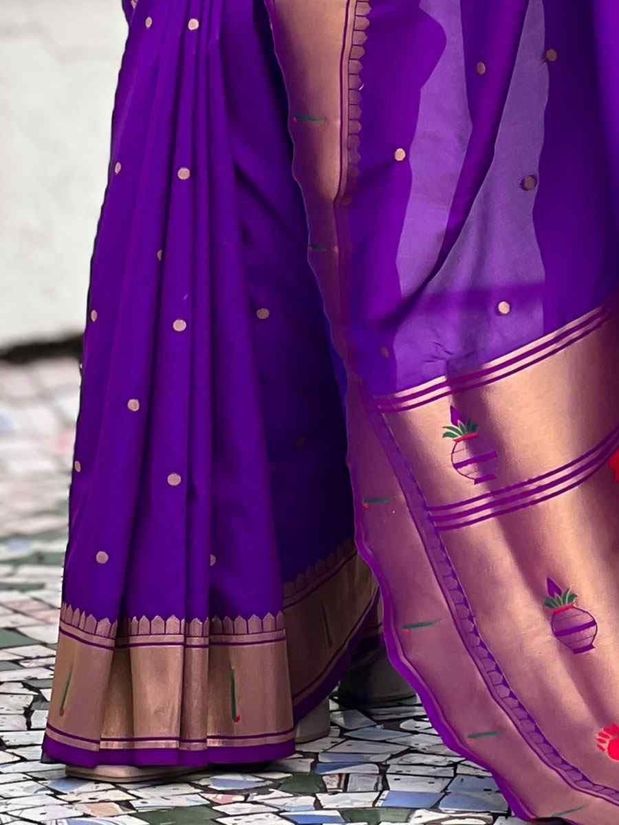Puple Soft Silk Handwoven Casual Reception Festival Wedding Fancy Classic Style Sarees