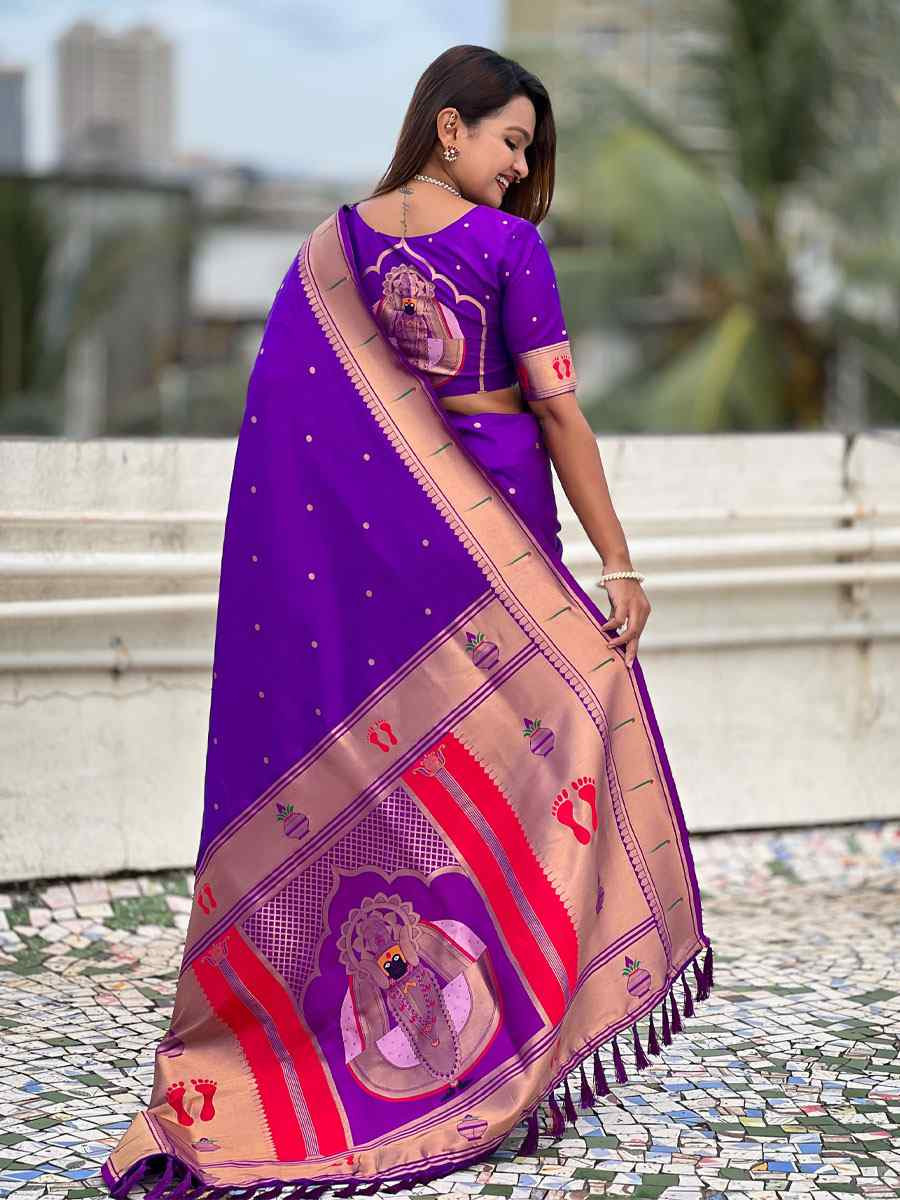 Puple Soft Silk Handwoven Casual Reception Festival Wedding Fancy Classic Style Sarees
