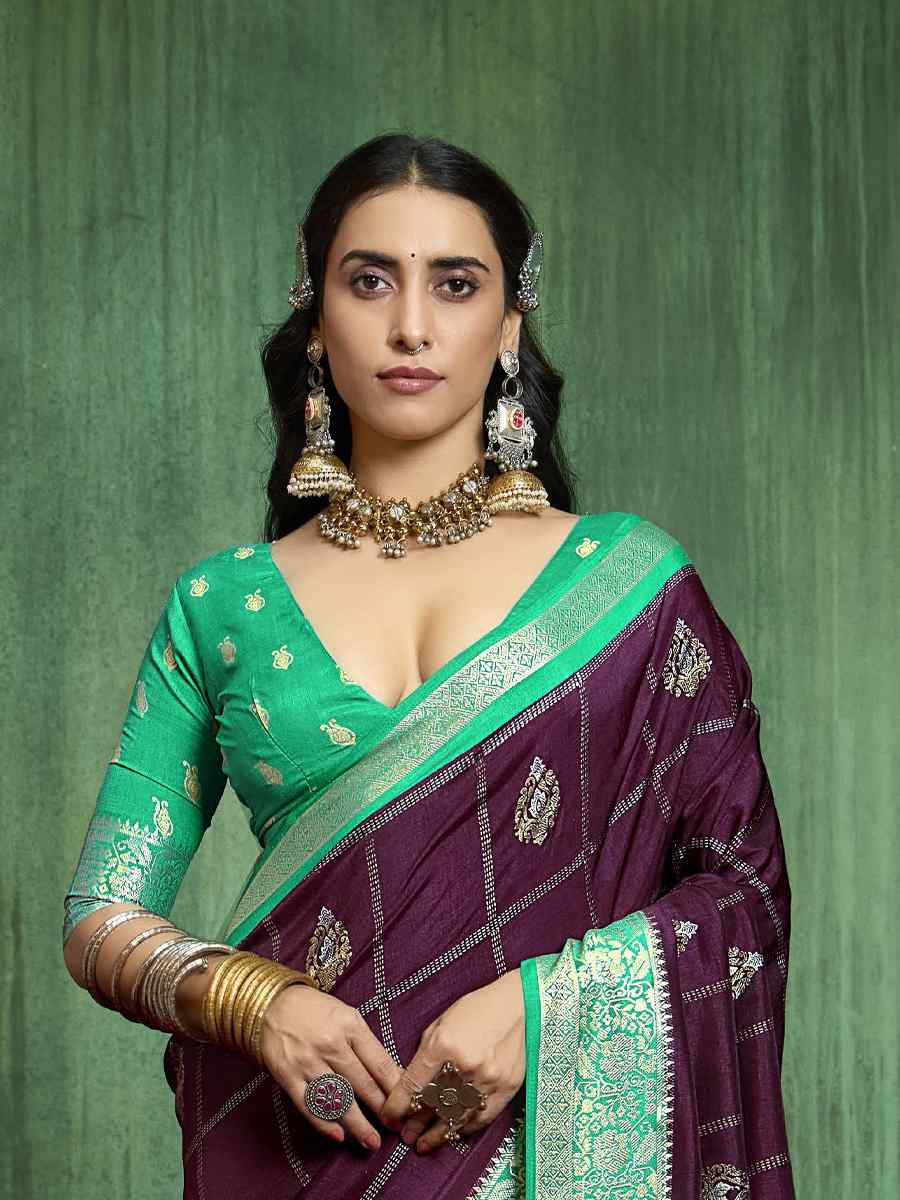 Purple  Blue Silk Handwoven Festival Wedding Fancy Heavy Border Saree