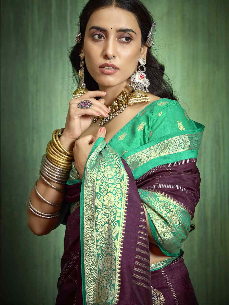 Purple  Blue Silk Handwoven Festival Wedding Fancy Heavy Border Saree
