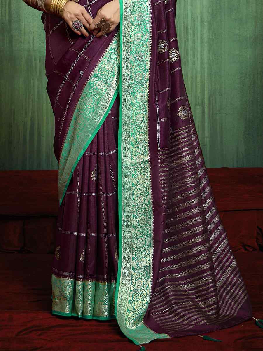 Purple  Blue Silk Handwoven Festival Wedding Fancy Heavy Border Saree