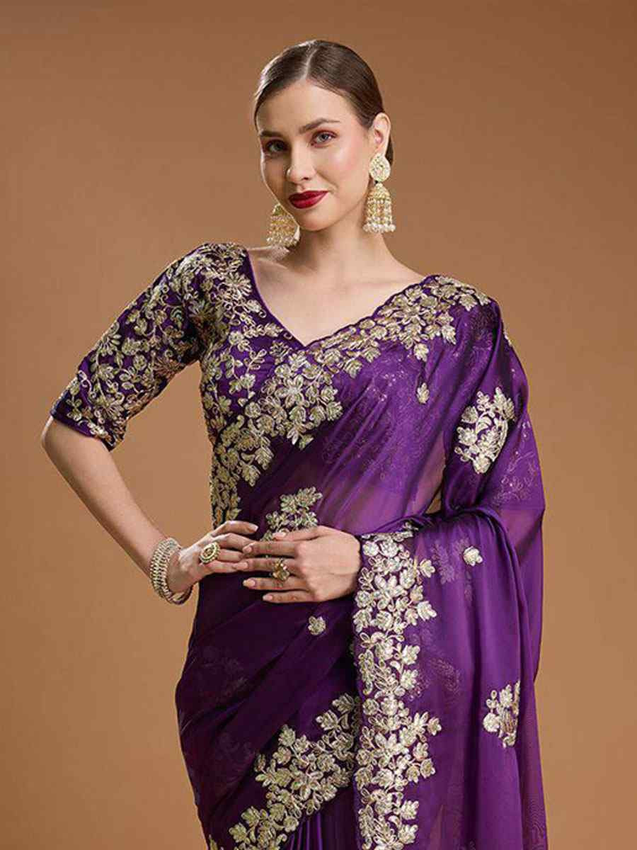 Purple  Rangoli Silk Embroidery Casual Reception Festival Wedding Fancy Heavy Border Sarees