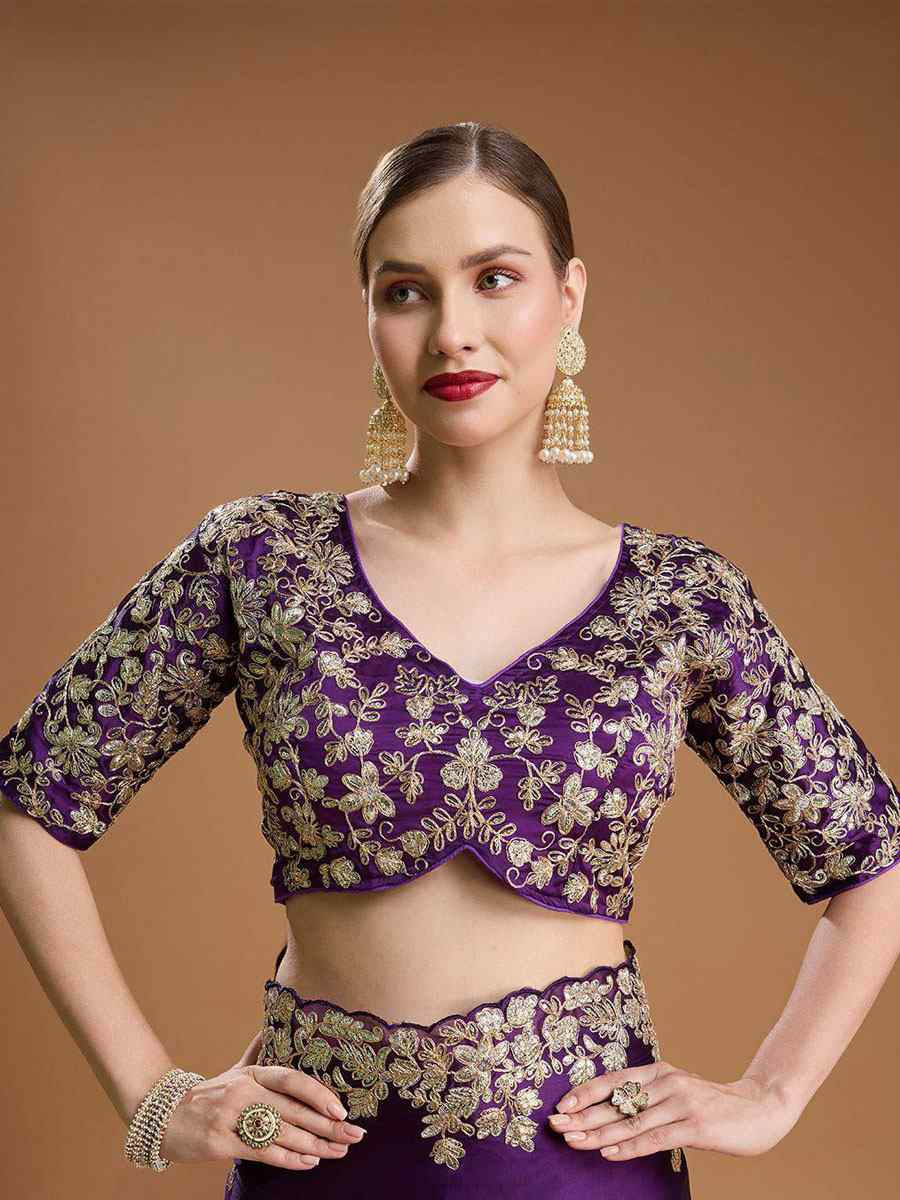 Purple  Rangoli Silk Embroidery Casual Reception Festival Wedding Fancy Heavy Border Sarees