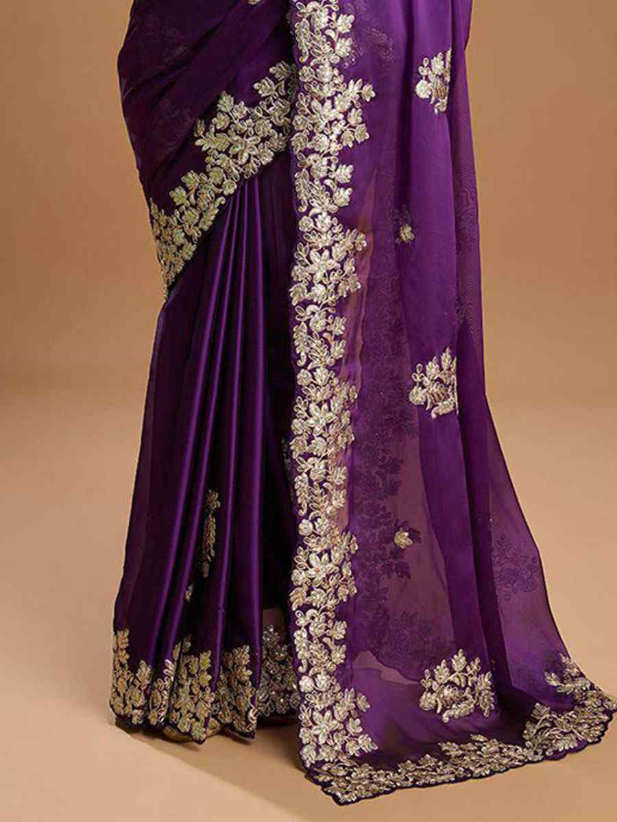 Purple  Rangoli Silk Embroidery Casual Reception Festival Wedding Fancy Heavy Border Sarees