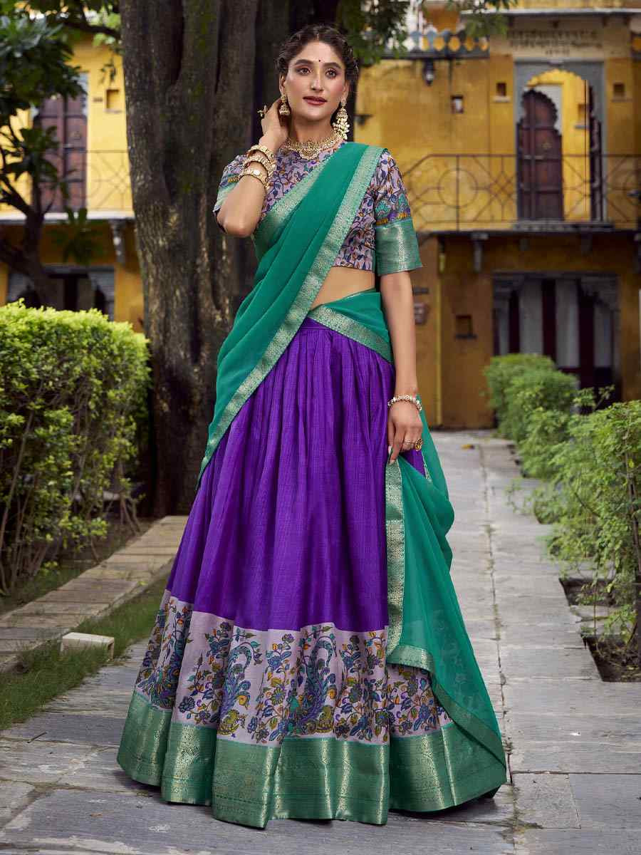 Purple Aastha Silk Printed Zari Work Wedding Reception Festival Heavy Border Lehenga Choli