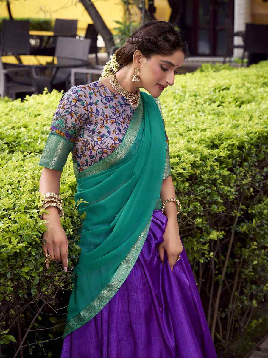 Purple Aastha Silk Printed Zari Work Wedding Reception Festival Heavy Border Lehenga Choli