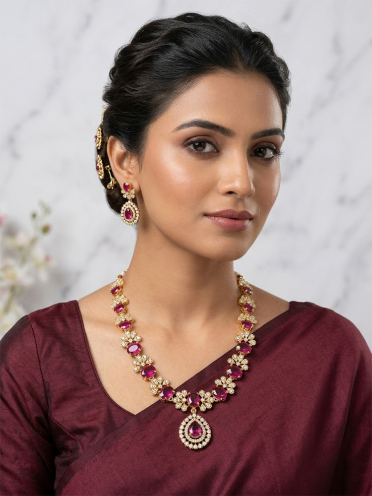 Image of Purple Alloy Festival Party Wedding Gemstone Necklace