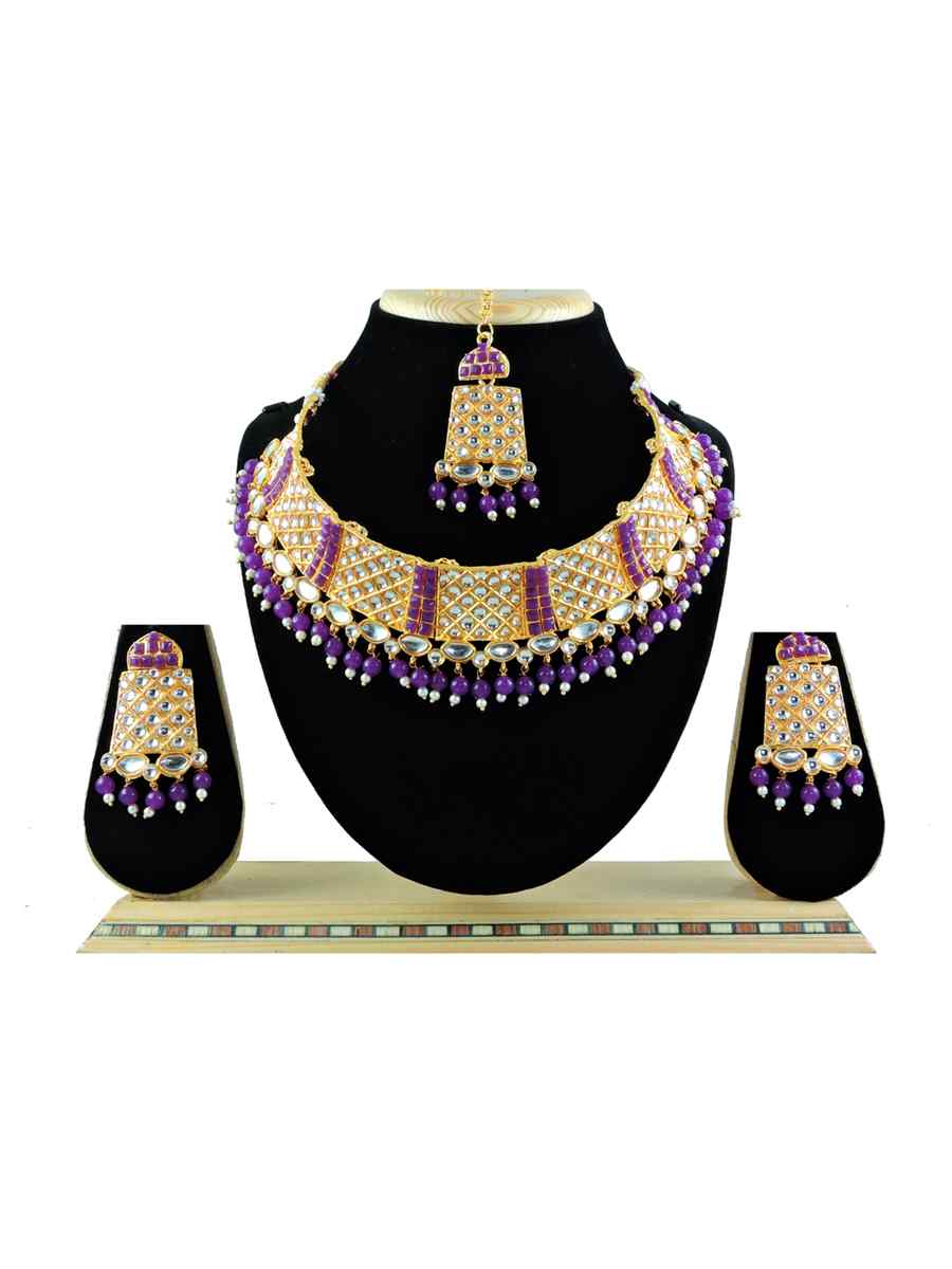 Purple Alloy Festival Wear Diamonds Necklace