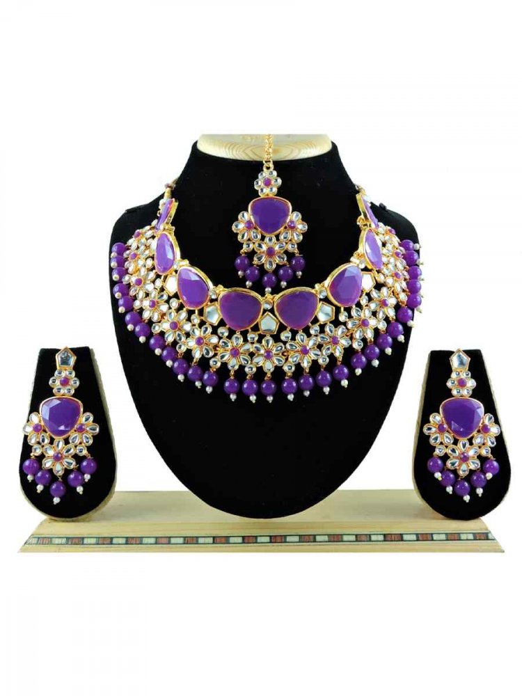 Purple Alloy Festival Wear Diamonds Necklace
