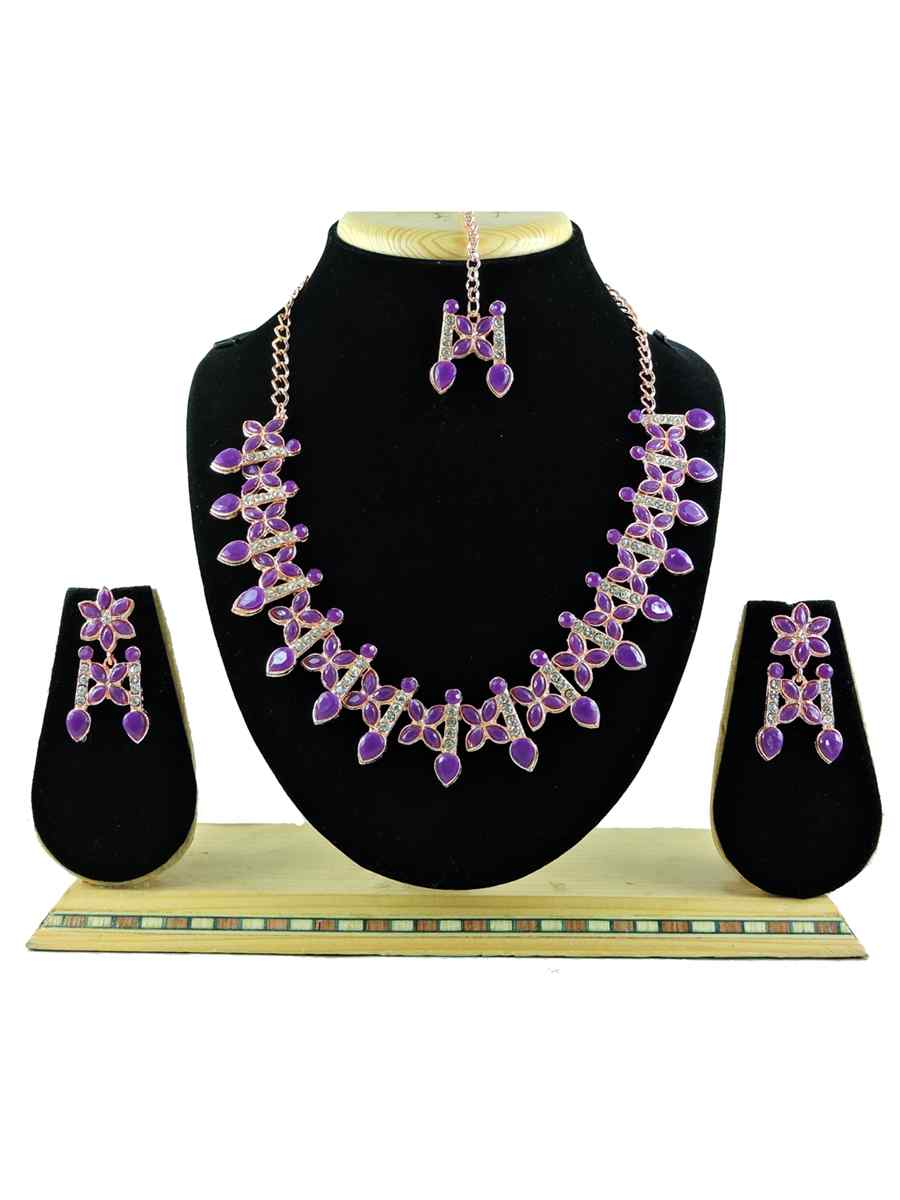 Purple Alloy Festival Wear Diamonds Necklace